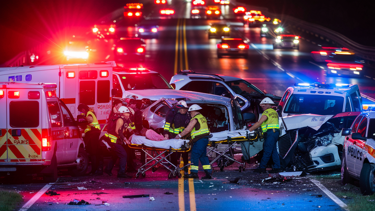 1714703380 Aftermath of a DUI accident scene at night in Laurel Maryland DUI accidents lawyer in Laurel Maryland